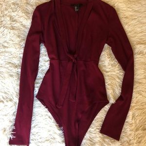 Forever21 Maroon Dark Red Low Cut Bodysuit